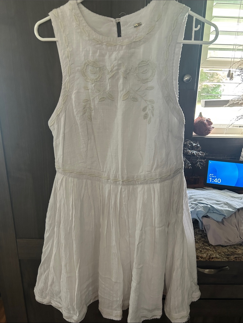 Free People Cream Sleeveless Embroidered Midi Dress